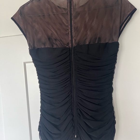 Bcbg blouse mesh Rutched bow brooch sexy cute formal flattering dress up y2k - Picture 4 of 4